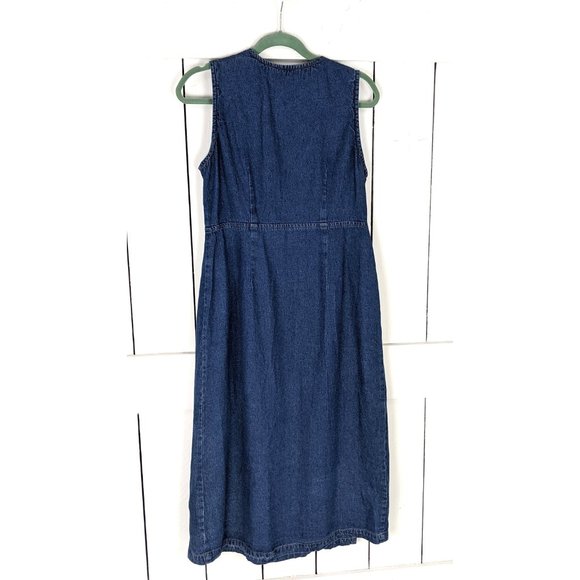90s vintage blue cotton jean denim sleeveless long maxi wrap dress PM - Picture 5 of 5